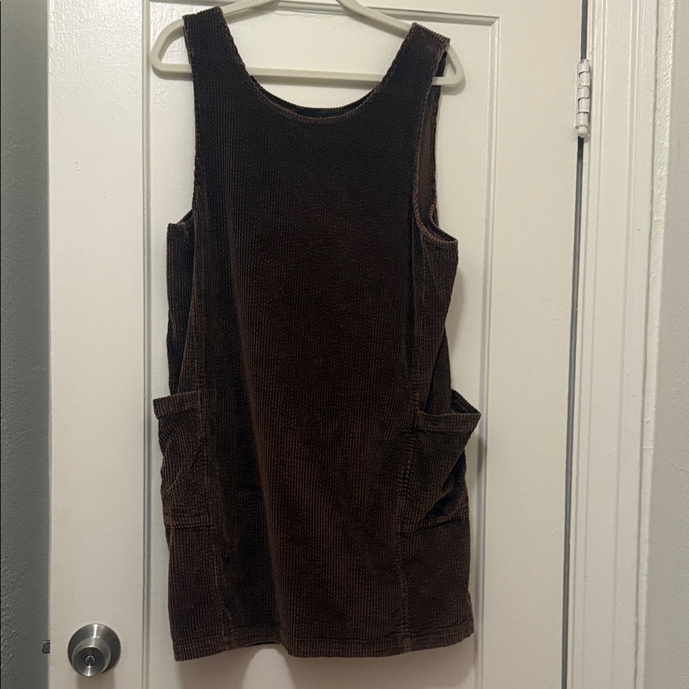1980s Vintage grunge cottagecore Y2K Brown Corduroy Mini Dress great condition